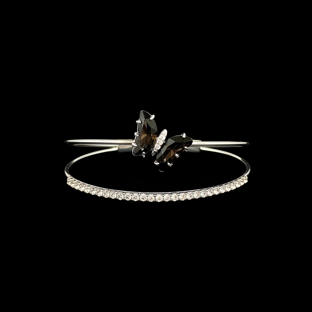 Black butterfly silver bracelet set