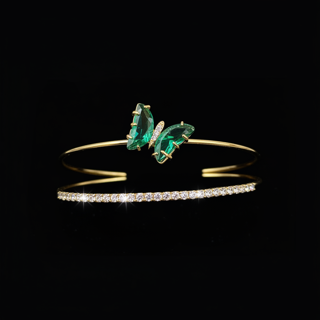 Emerald green butterfly bracelet set