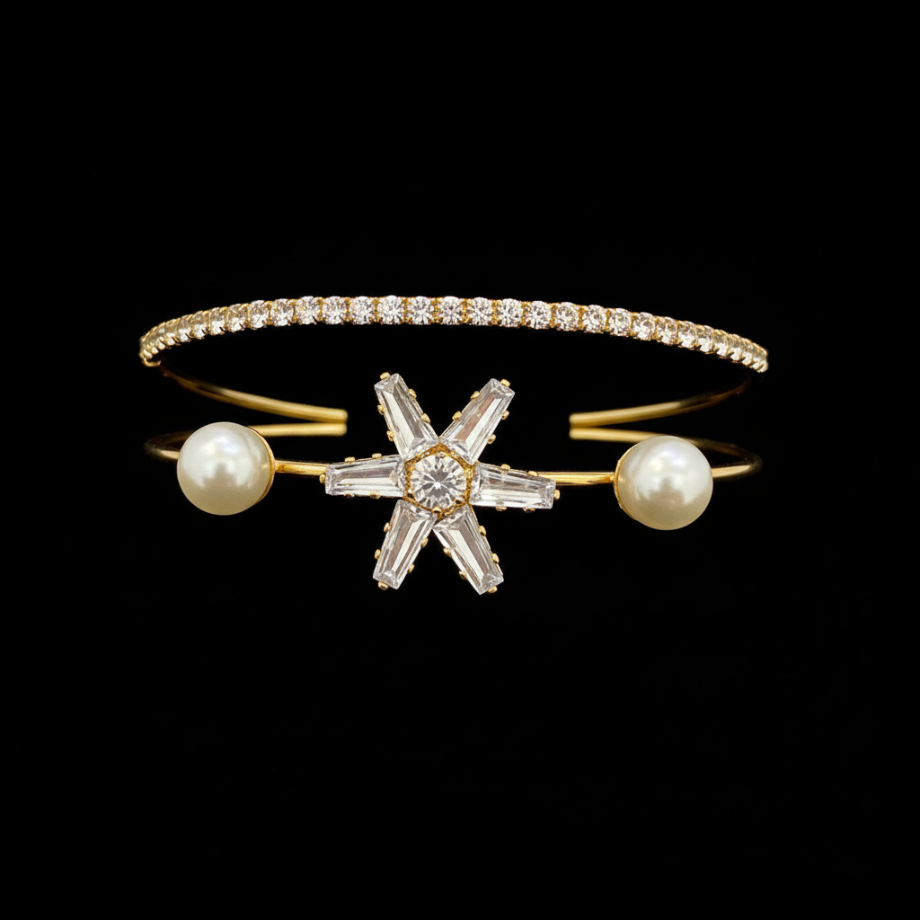 Gold crystal star and pearl bangles