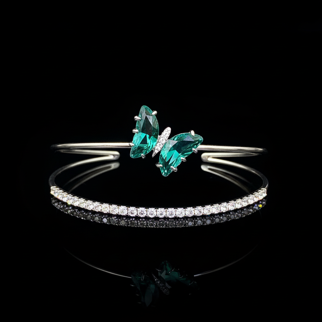 Green butterfly silver bracelet set