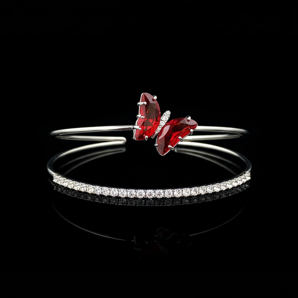 Red butterfly silver bracelet set