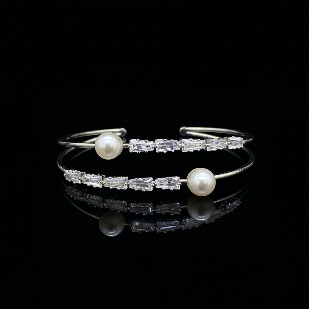 Silver pearl and crystal bangles