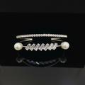 Silver zigzag crystal and pearl bangles